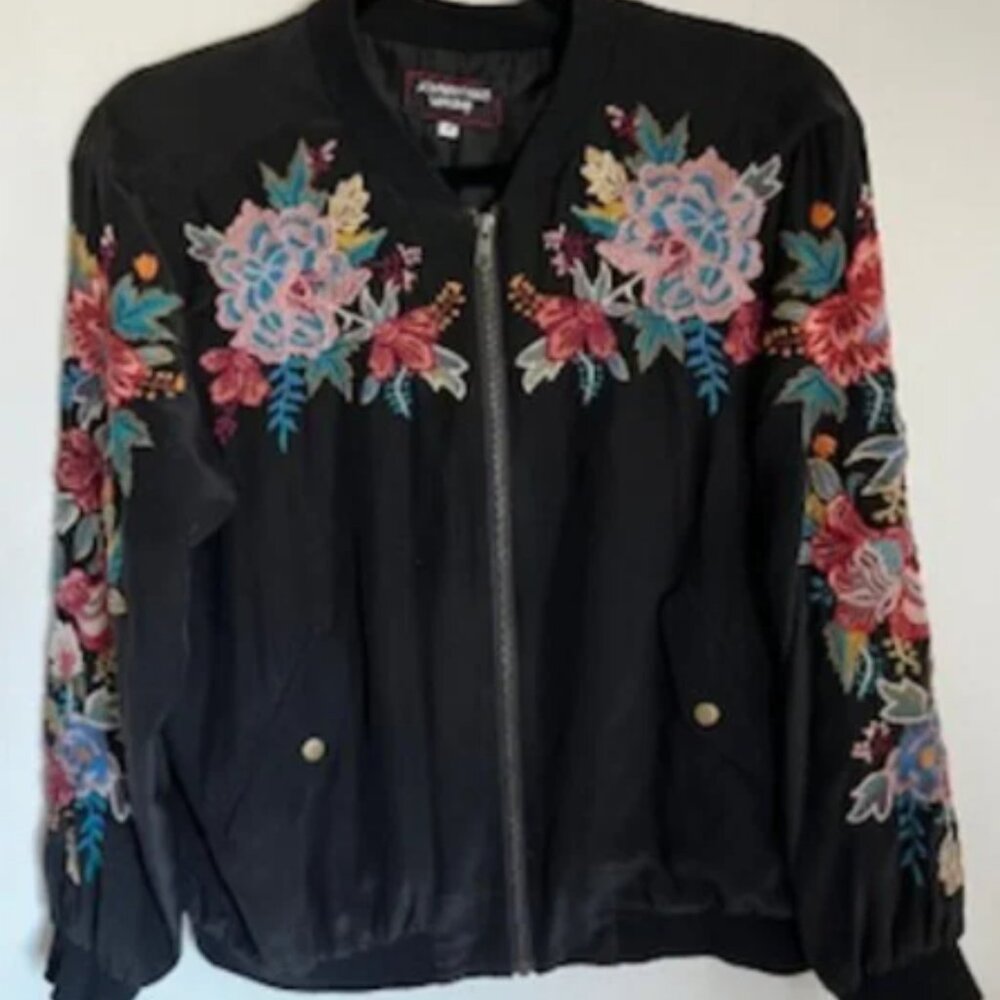 Johnny Was Workshop Silk Embroidered Bomber Jacket Women's M